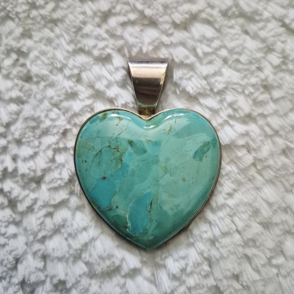 Jay King .925 Silver Stamped Turquoise Heart Pendant DRT - Picture 7 of 10